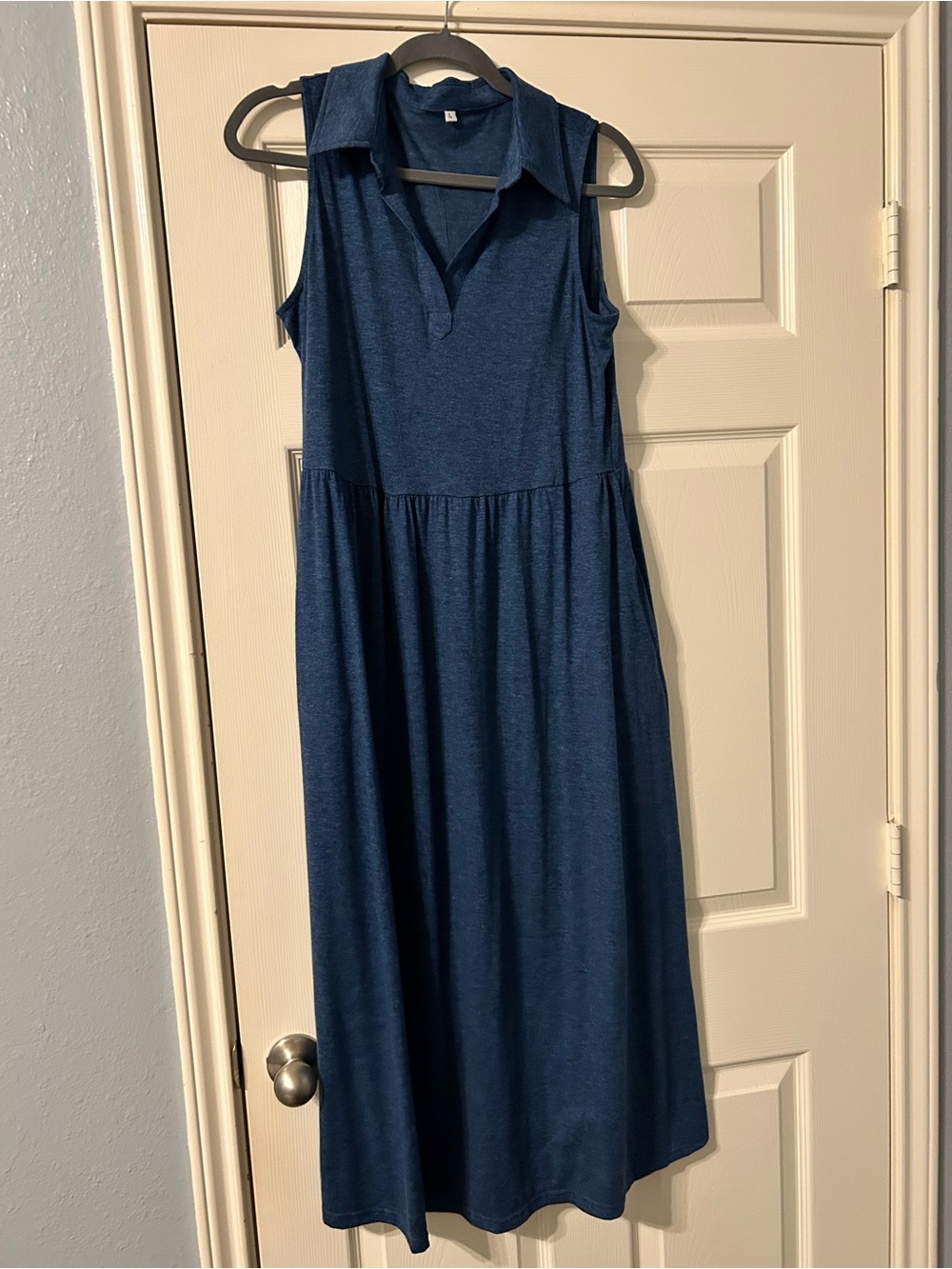 Amazon Sleeveless Maxi Polo Dress in Navy Blue